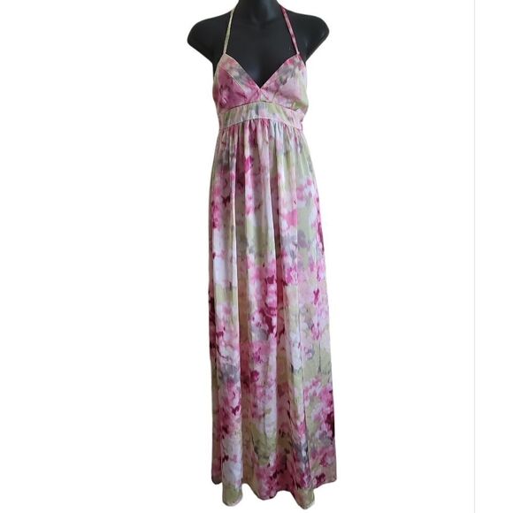 HM Pink and Green Floral Print Maxi Dress Sz 6 - Picture 6 of 8